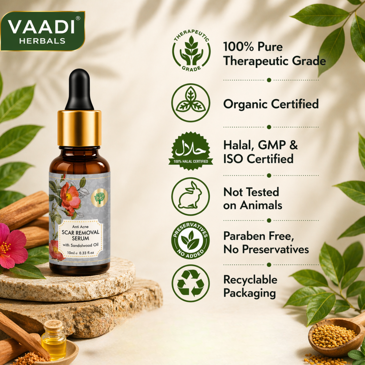 Scar Removal Serum (Pure Mix of Sandalwood Oil, Steam Distilled Neem & Fenugreek Extract) - Reduces Acne, Dark Spots & Pigmentation (Pack of 2 x 10 ml)