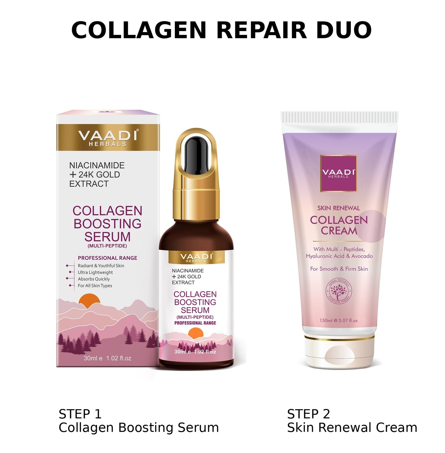 Multipeptide Collagen Boosting Serum (30 ml) with Collagen Cream (150 ml) with Niacinamide & Hyaluronic Acid | Boosts Collagen | Reduces Dark Spots