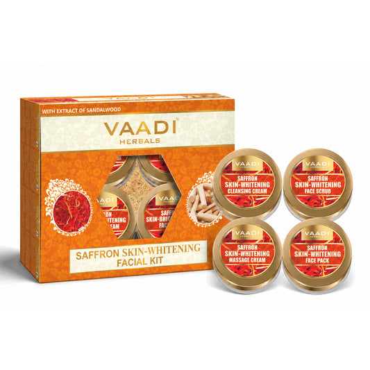 Saffron Skin Whitening Facial Kit with Sandalwood oil, Orange Peel, Lemongrass & Shea Butter - Lightens Skin Tone (110 gms/3.88 oz)