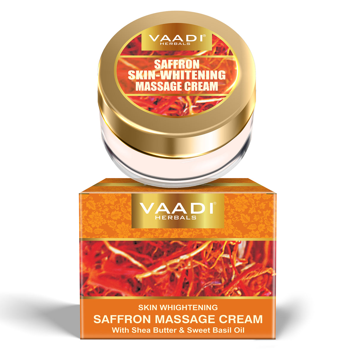 SAFFRON SKIN WHITENING MASSAGE CREAM WITH SHEA BUTTER & SWEET BASIL OIL (25 Gms)