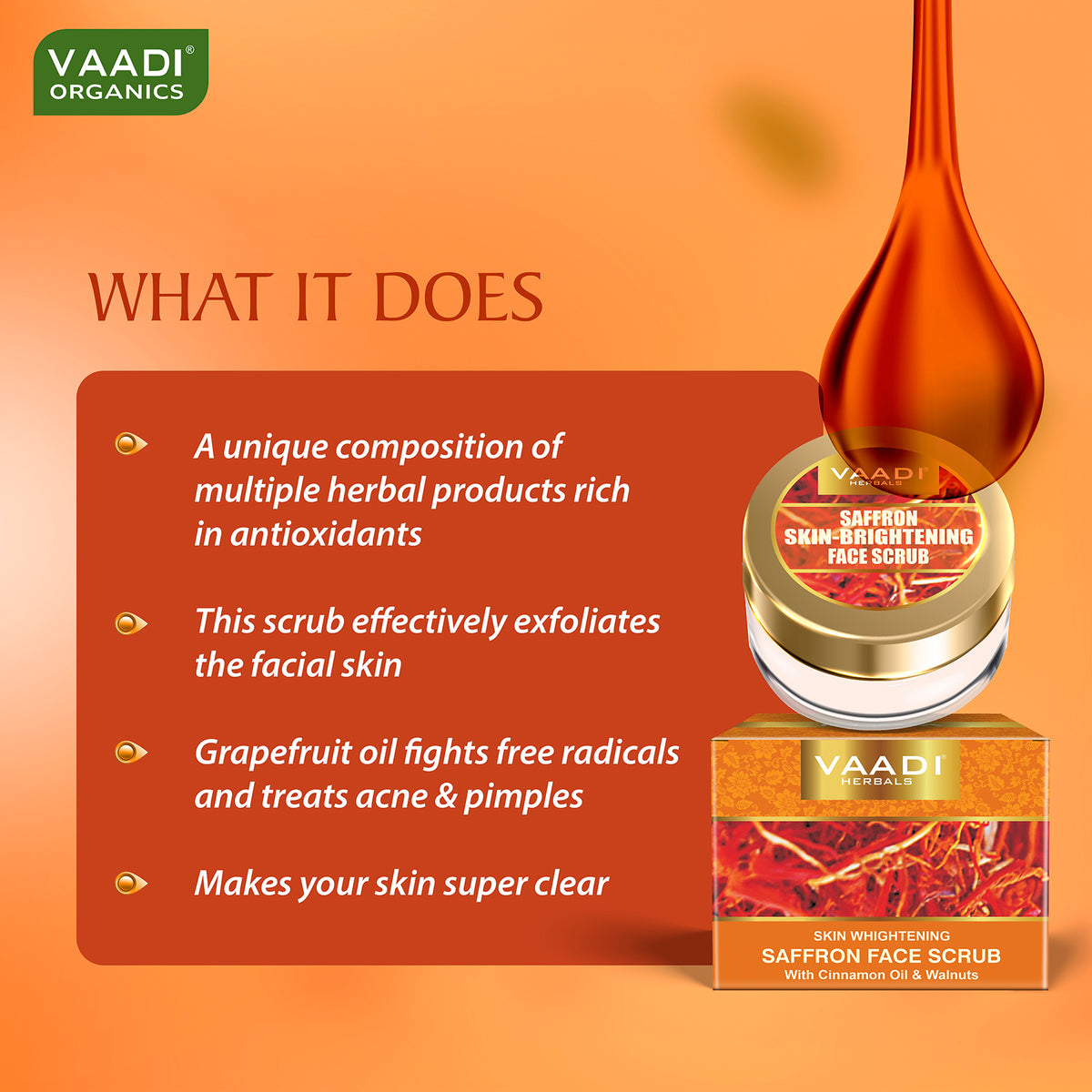 SAFFRON SKIN WHITENING FACE SCRUB WITH CINNAMON OIL & WALNUTS (25 Gms)