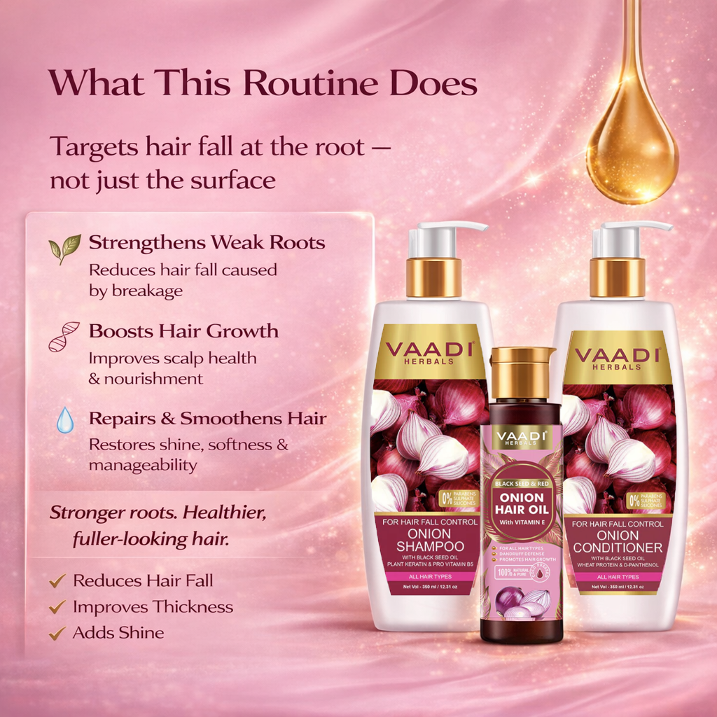 Organic Onion Hair Rescue Routine Pack -  Onion Shampoo (350 ml), Onion Conditioner (350 ml) & Onion Hair Oil (120 ml)