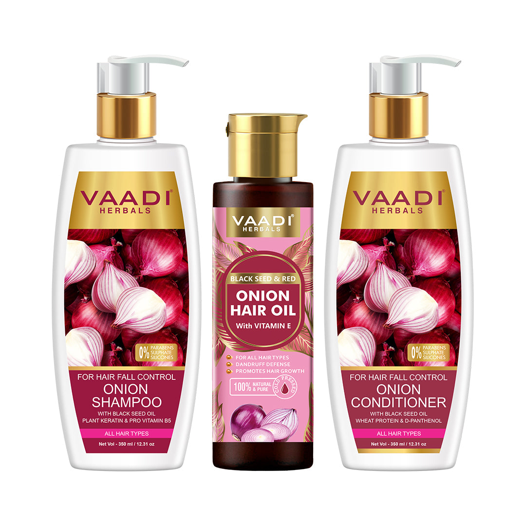 Organic Anti Hair Fall Complete Pack -  Onion Shampoo (350 ml), Onion Conditioner (350 ml) & Onion Hair Oil (120 ml)