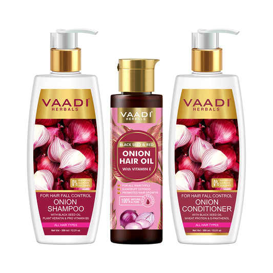 Organic Anti Hair Fall Complete Pack -  Onion Shampoo (350 ml), Onion Conditioner (350 ml) & Onion Hair Oil (120 ml)