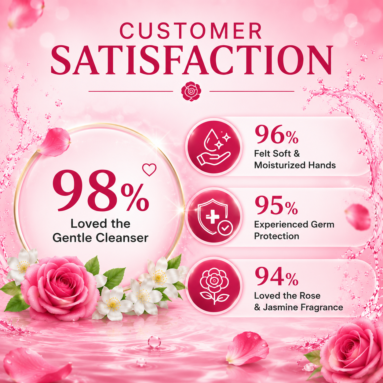 Pack of 3 Hydrating Rose & Jasmine Hand Wash (250 ml x 3)