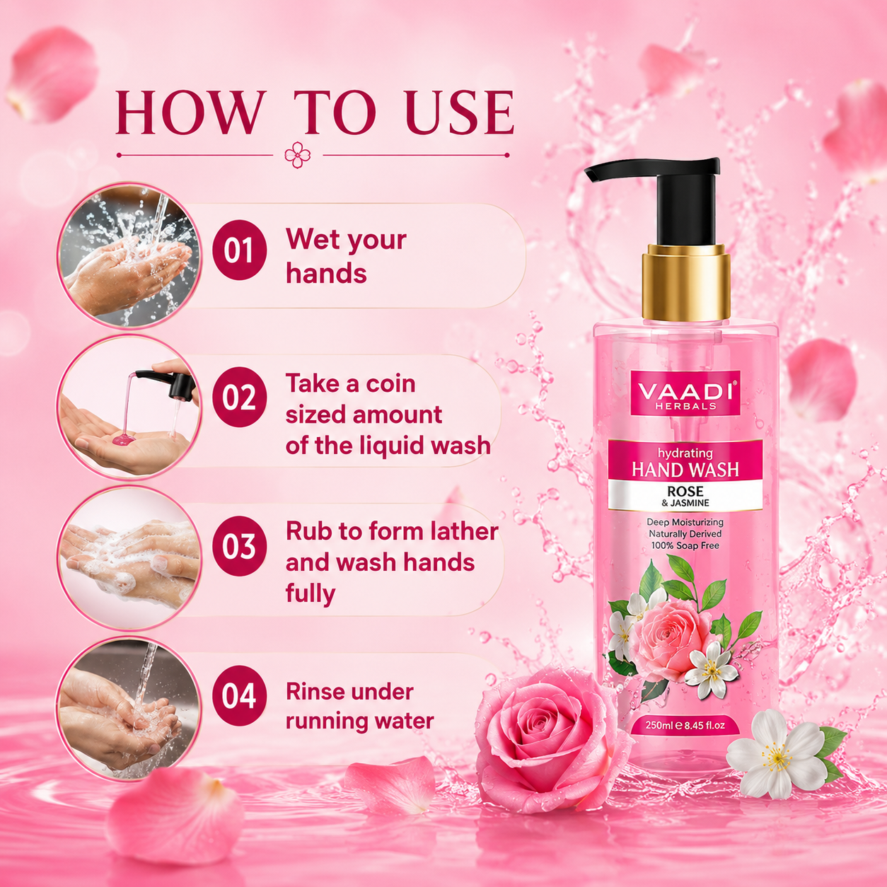 Pack of 3 Hydrating Rose & Jasmine Hand Wash (250 ml x 3)