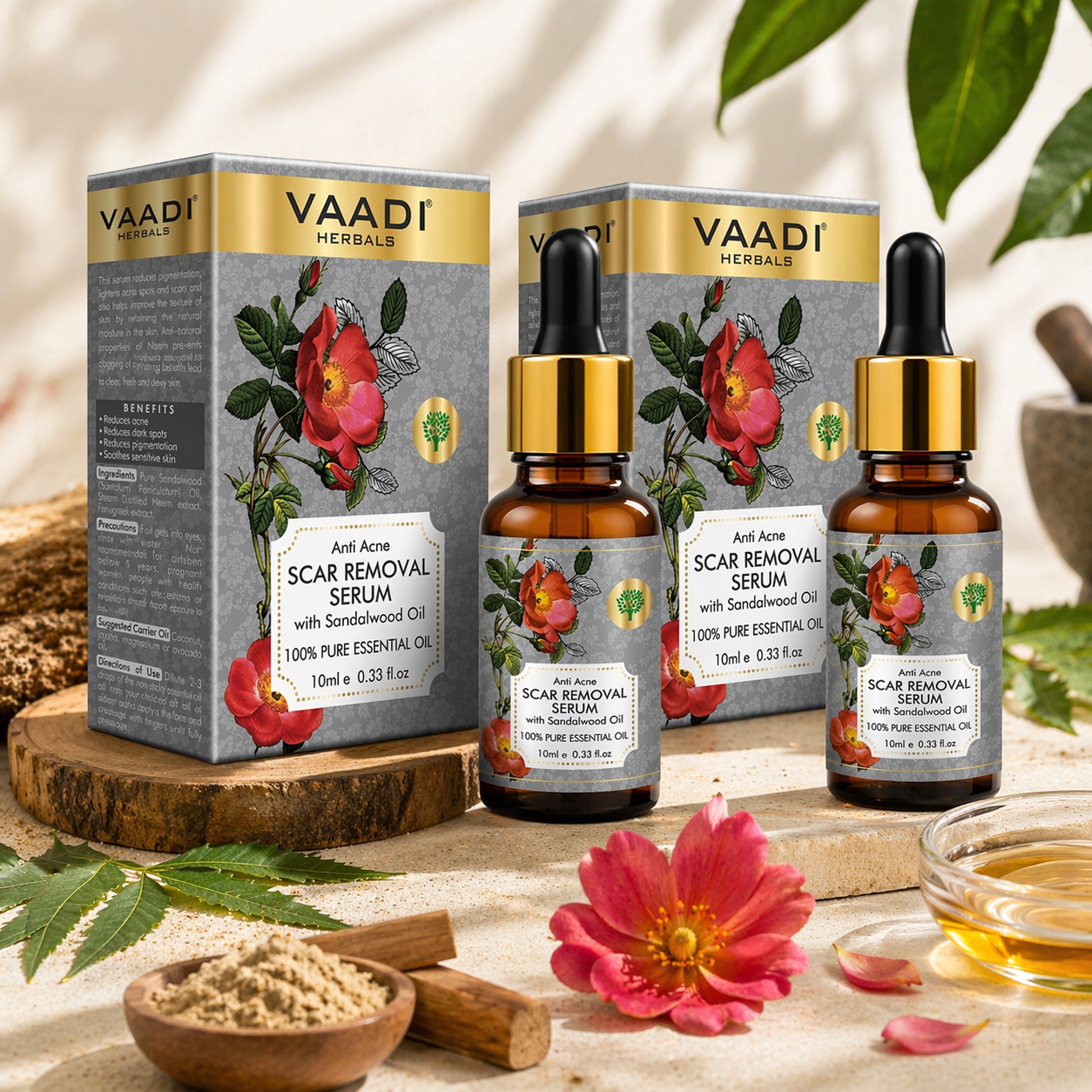 Scar Removal Serum (Pure Mix of Sandalwood Oil, Steam Distilled Neem & Fenugreek Extract) - Reduces Acne, Dark Spots & Pigmentation (Pack of 2 x 10 ml)