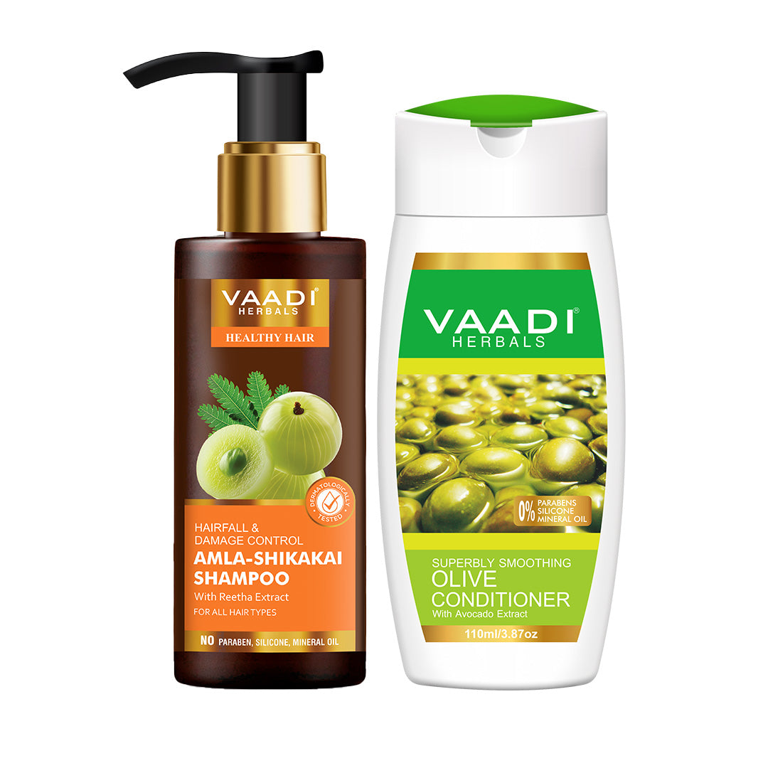 Amla Shikakai Shampoo - Hairfall & Damage Control with Olive Conditioner (110 ml x 2)