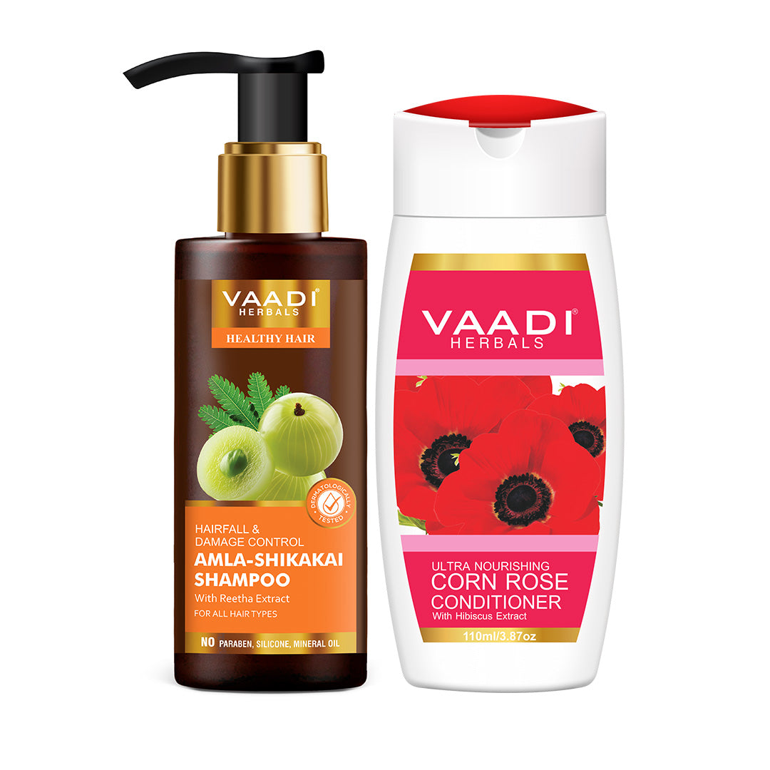 Amla Shikakai Shampoo - Hairfall & Damage Control with Corn Rose Conditioner (110 ml x 2)